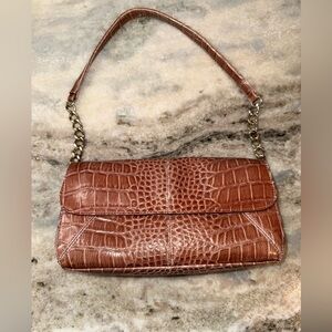 Y2K Liz Claiborne Brown Croc-Embossed Shoulder Bag